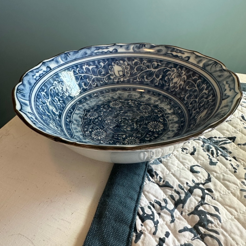 Andrea cobalt blue Lotus bowl. Stamped from Japan.